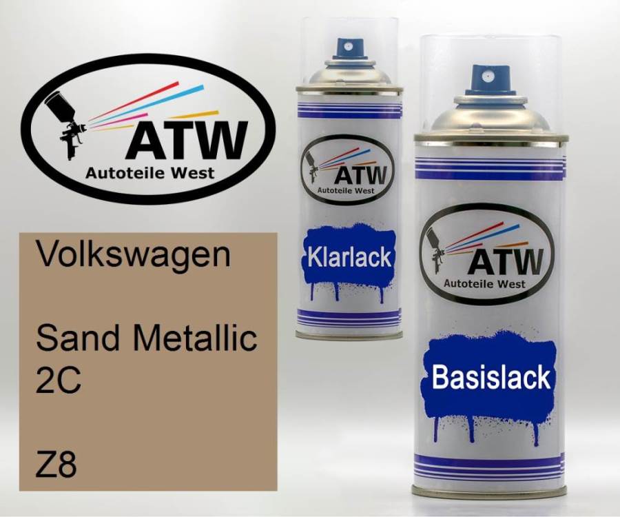 Volkswagen, Sand Metallic 2C, Z8: 400ml Sprühdose + 400ml Klarlack - Set, von ATW Autoteile West.